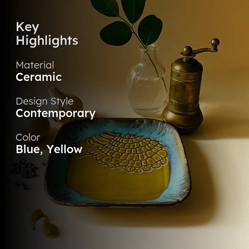 Planar Ceramic Platter - Beige, Teal media 2