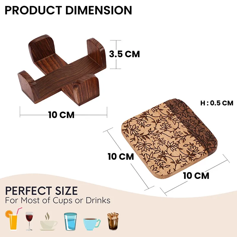 Sylvana Wood Coaster With Stand - Five Piece Set media 8