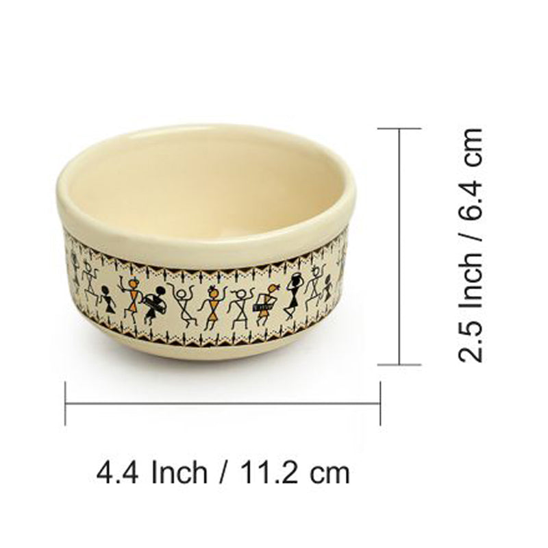 Warli Whirls Handcrafted Ceramic Soup Bowl With Spoon (300 ML) - Eight Piece Set media 7