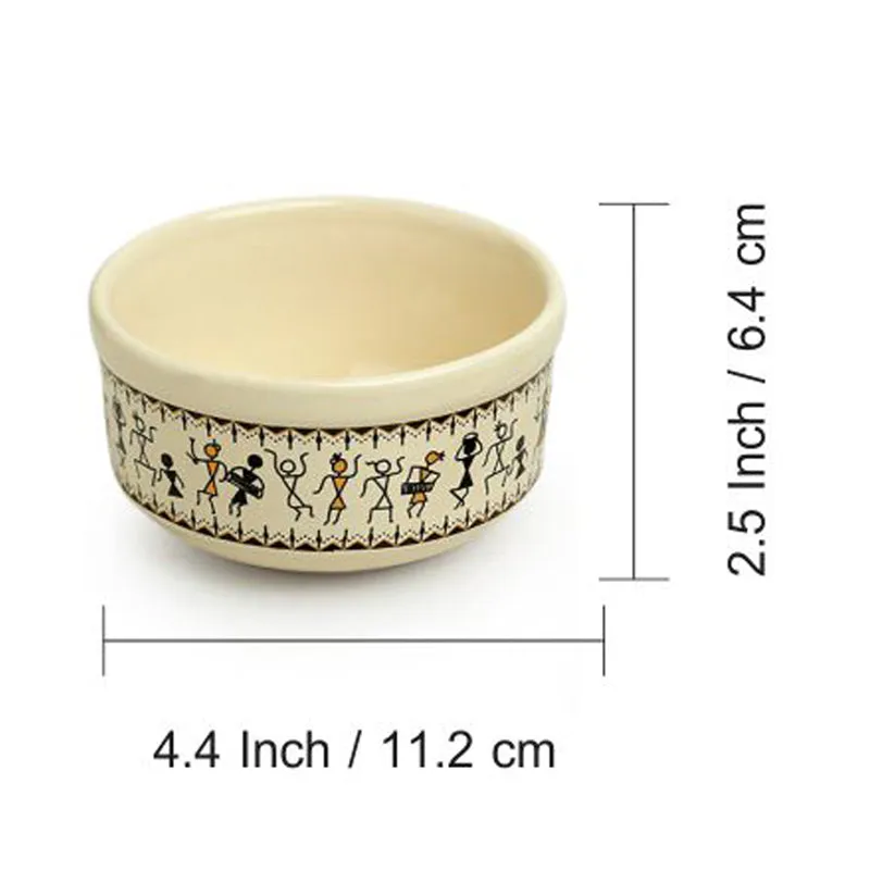 Warli Whirls Handcrafted Ceramic Soup Bowl With Spoon (300 ML) - Eight Piece Set media 7