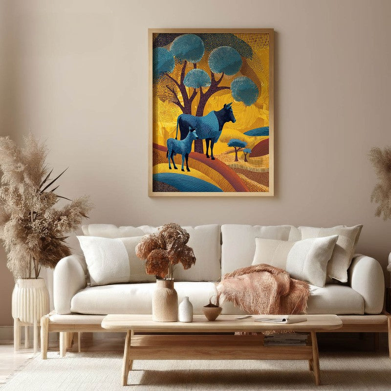 Golden Horizon Canvas Wall Painting With Brown Frame