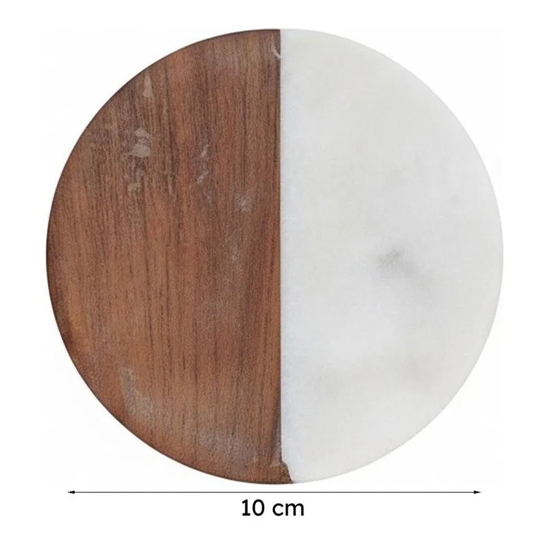 Losa Handmade Round Marble And Wooden Coaster - Set Of Four media 6