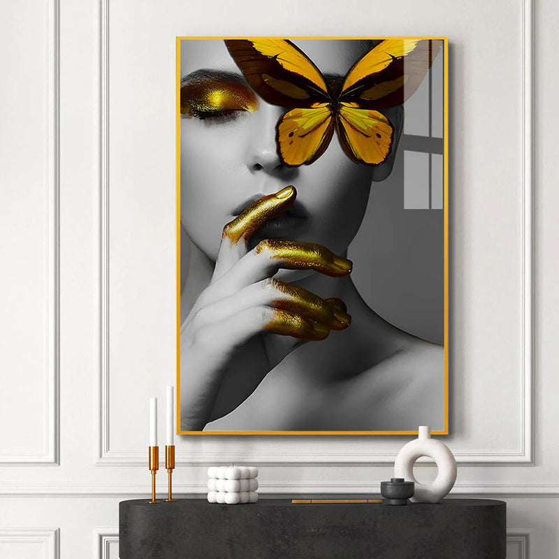 Monarch's Muse Modern Canvas Wall Art With Frame - Gold