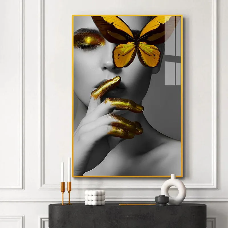 Monarch's Muse Modern Canvas Wall Art With Frame - Gold media 1