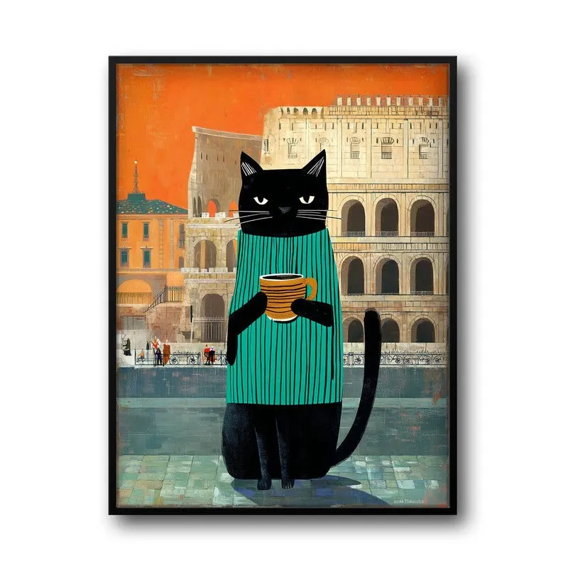 Curious Cat Wall Painting With Frame media 3