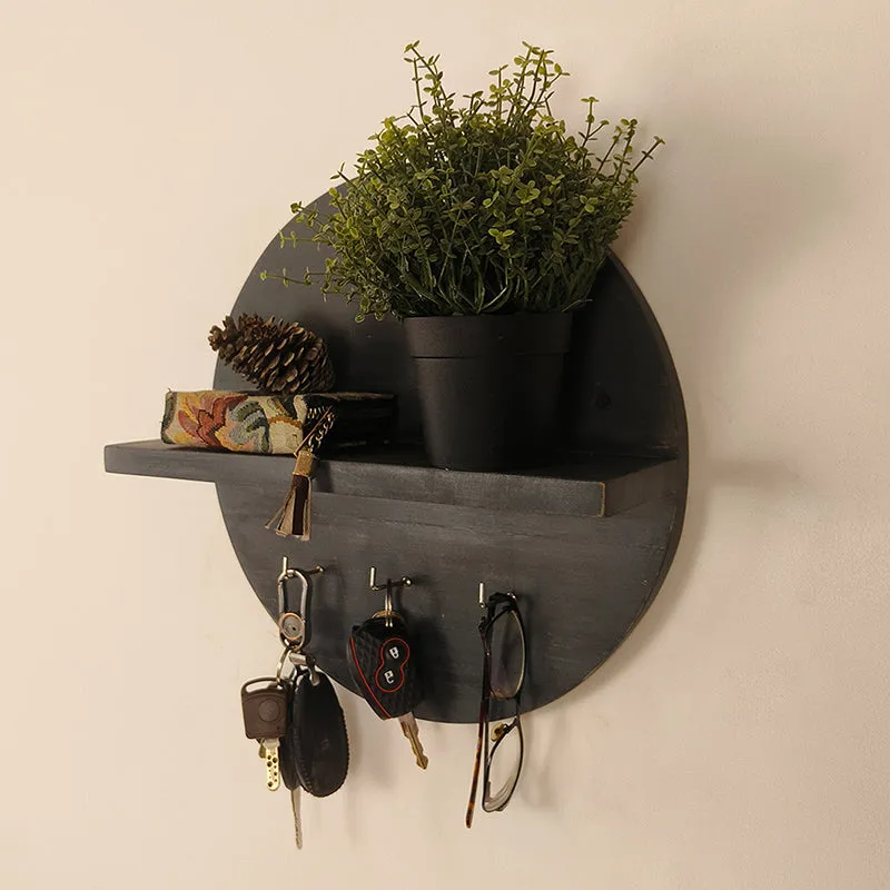 Antika Wooden Wall Shelf Organiser with Key Holders media 4