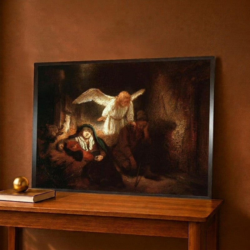 Joseph's Dream in the Stable in Bethlehem Canvas Wall Painting - 18 x 12 Inches