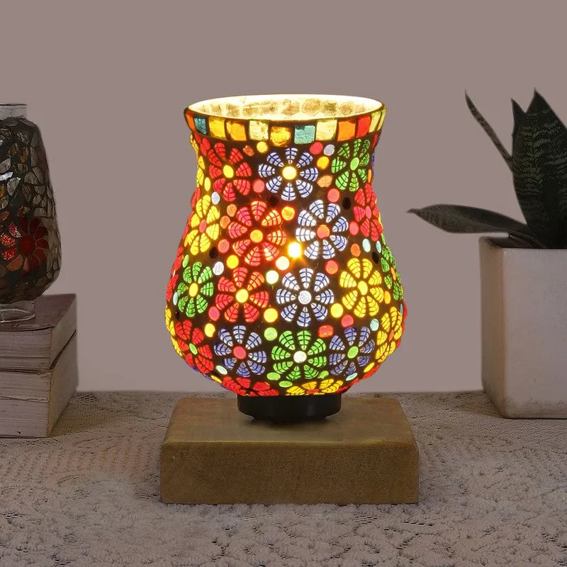 Glazic Mosaic Glass Table Lamp With Wooden Base - Multicolor media 3