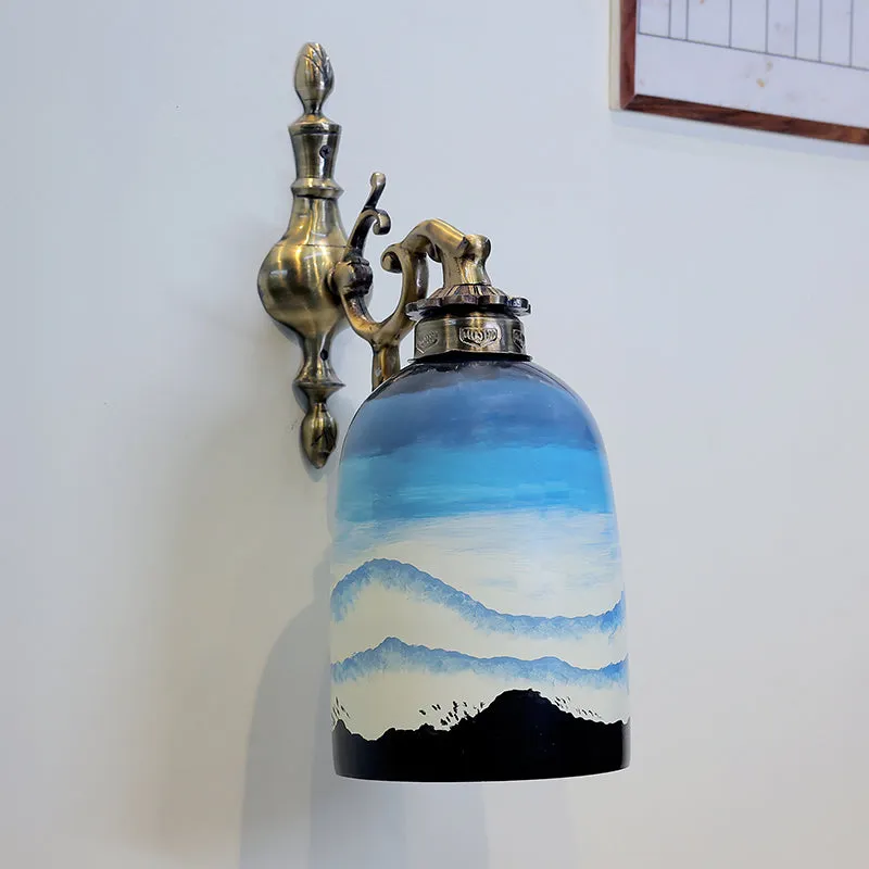 Snow Peaks Hand Painted Metal And Glass Wall Lamp media 3