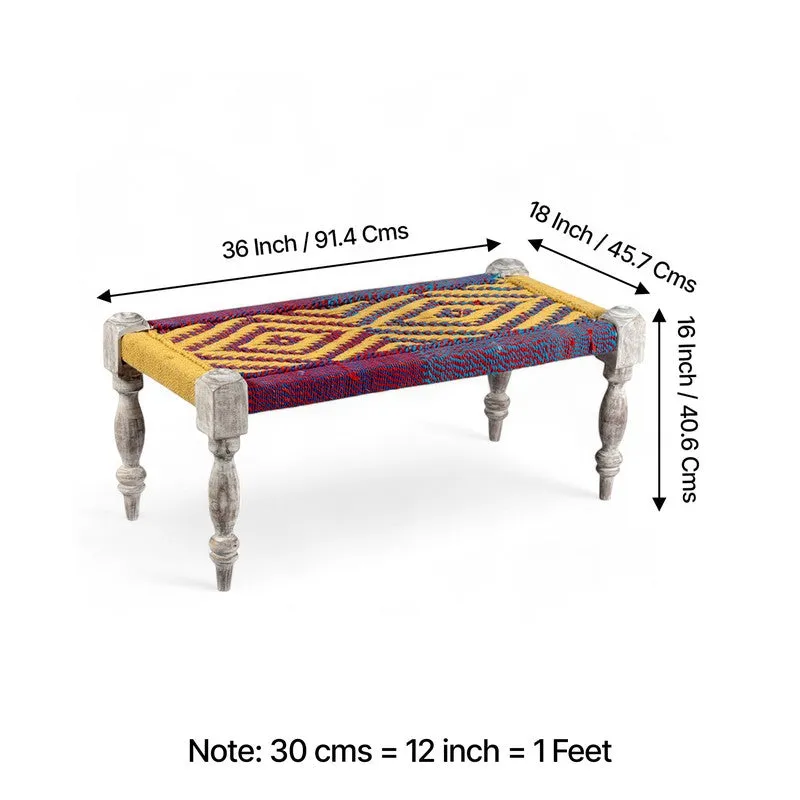 Fuvon Sheesham Wooden Bench with Stools (Multicolor) - Three Piece Set media 9