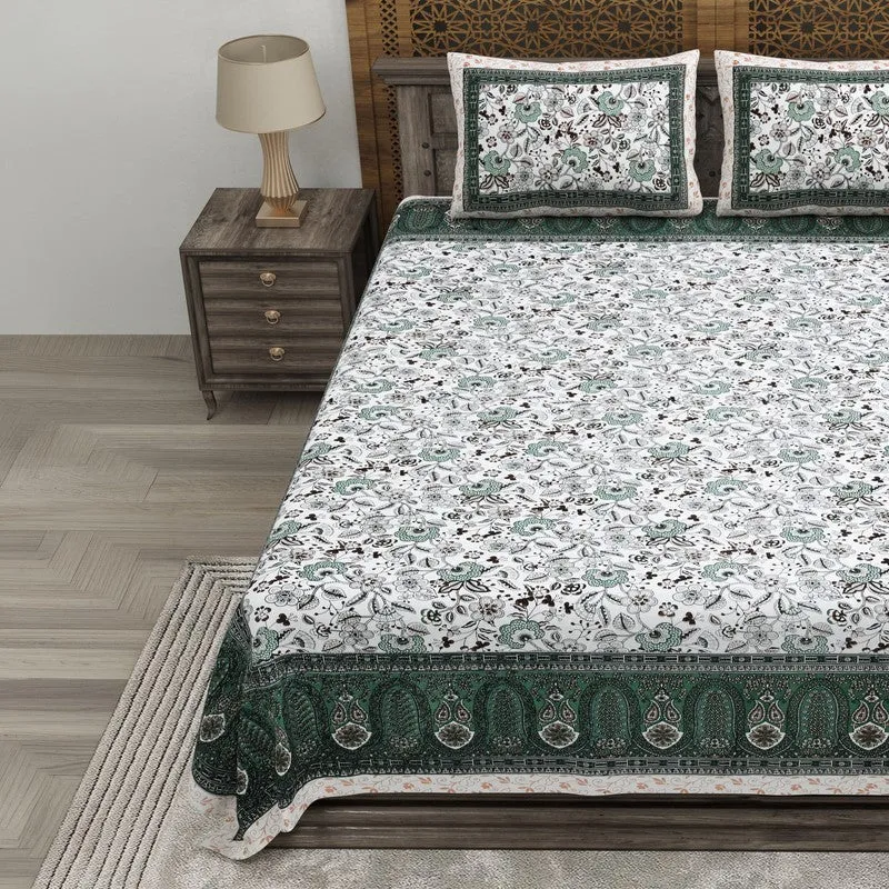 Weavera Cotton Bedsheet (White,Green) - 240 TC media 3
