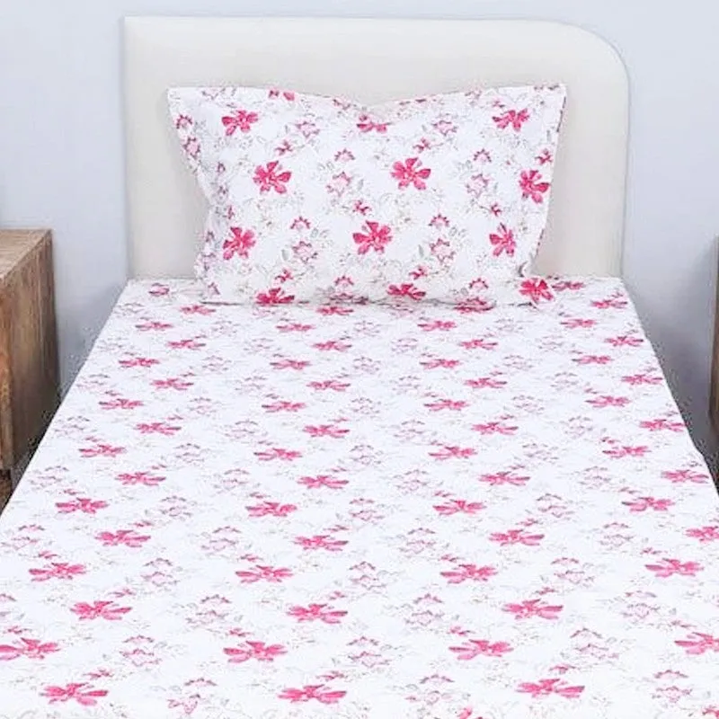 Jumina Floral Printed Cotton Bedsheet (Pink) - 180 TC media 4