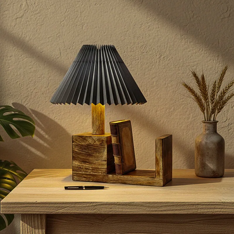 Sentry Pleated Fabric Table Lamp - Grey,Brown media 1