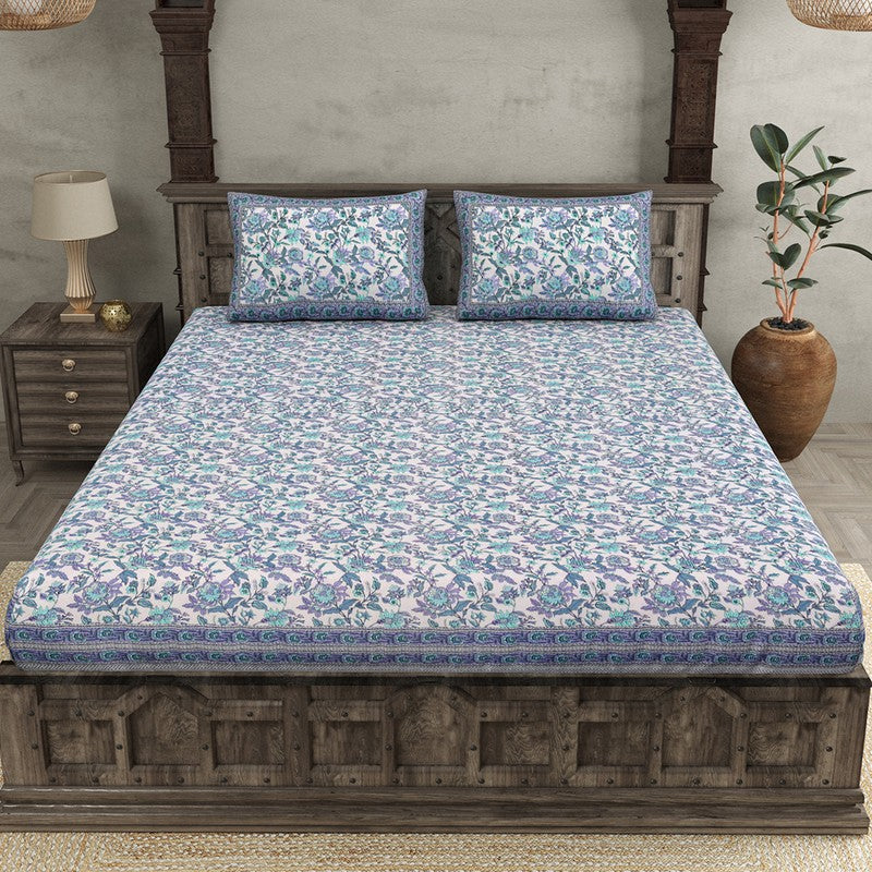 Miksha Floral Cotton Bedsheet (Blue) - 210 TC media 4