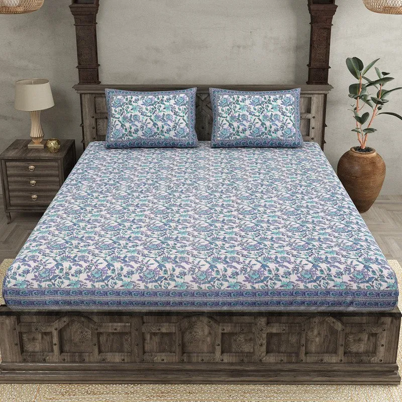 Miksha Floral Cotton Bedsheet (Blue) - 210 TC media 4