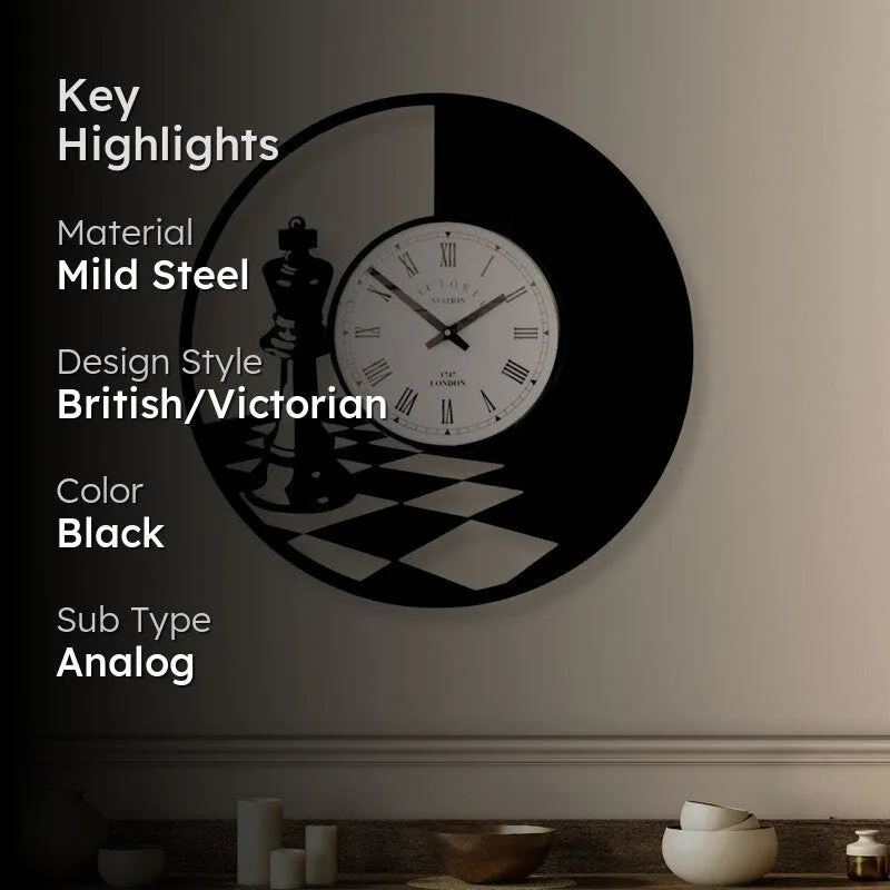 Chessmaster Steel Analog Wall Clock - Black media 2