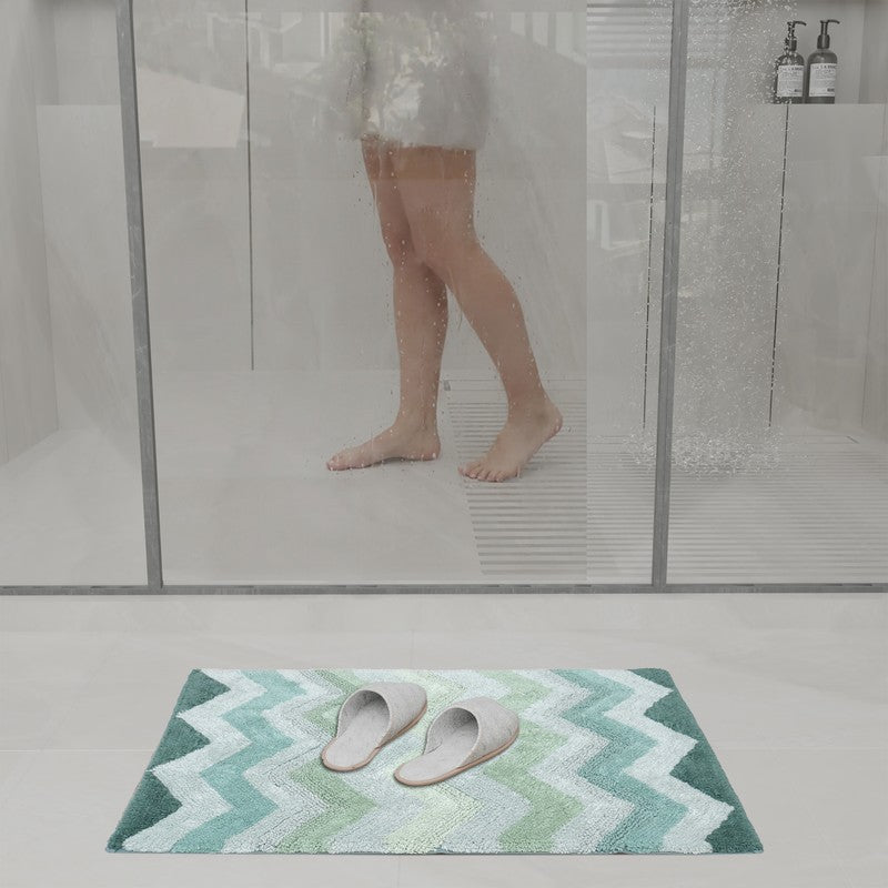 Steplyn Chevron Cotton Bath Mat - Green media 4