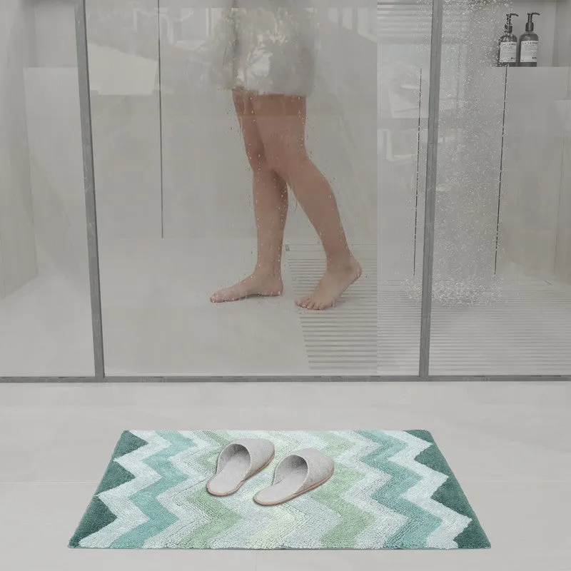 Steplyn Chevron Cotton Bath Mat - Green media 4