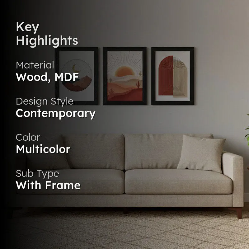 Tranquil Dusk Minimal Wall Painting With Frame - Set Of Three media 2