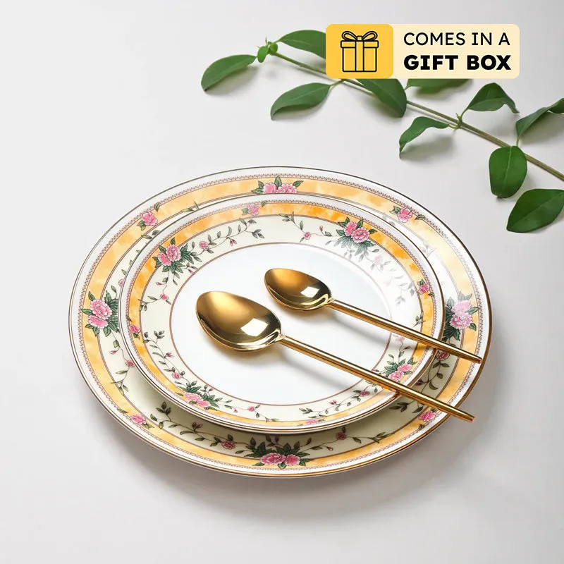 Yesenia 24k Gold Brushed Porcelain Dinner Set - 33 Piece Set media 1