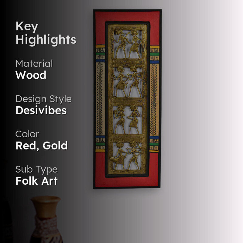 Praakriti Dhokra Hand Carved Brass & Pine  Wooden Wall Accent media 2