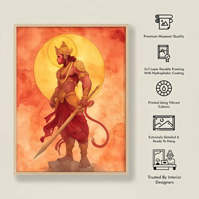 Divine Strength Sri Hanuman I Archival Paper Wall Art - Natural Brown Frame media 8
