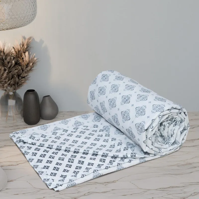Florique Reversible Cotton Dohar (Blue,White) - 120 GSM media 4
