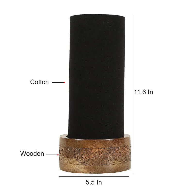 Divanae Cotton Table Lamp With Wooden Base - Black media 9