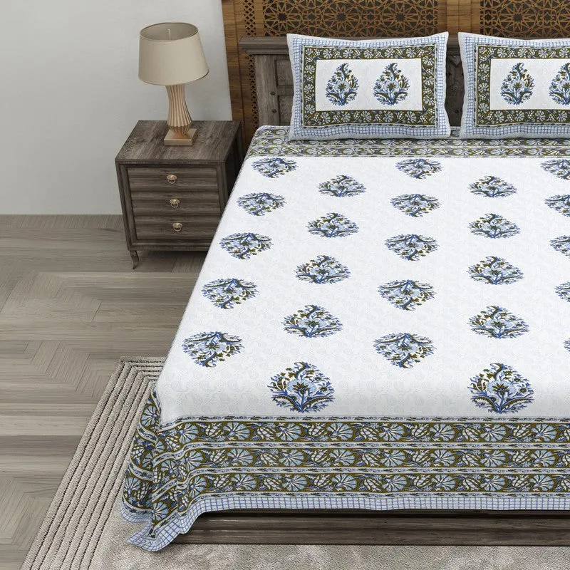 Vineel Cotton Bedsheet (Blue,Olive Green,White) - 240 TC media 3