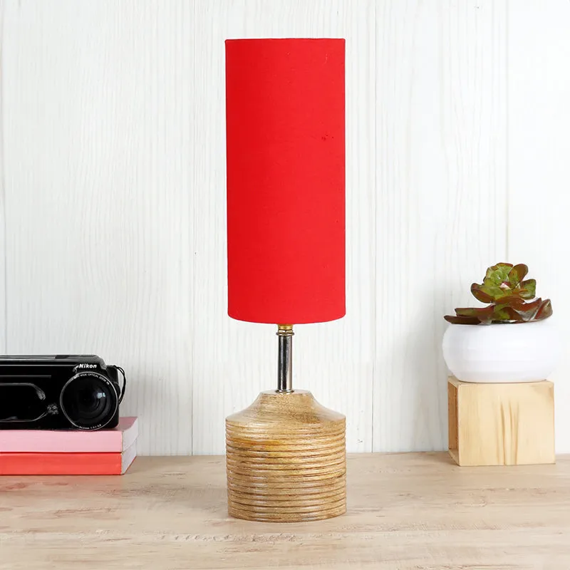 Vida Wooden Table Lamp With Bamboo Shade - Brown,Red media 2