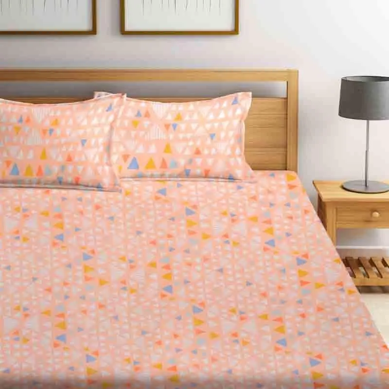 Peppy Triangles Bedsheet (Peach) - 130 GSM media 1