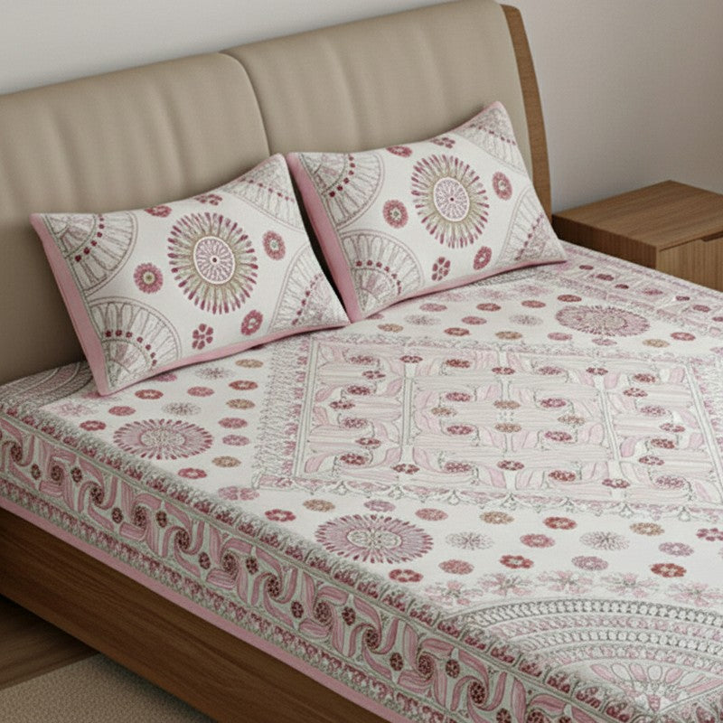 Dwanima Ethnic Cotton Bedsheet (Pink) - 160 TC media 3