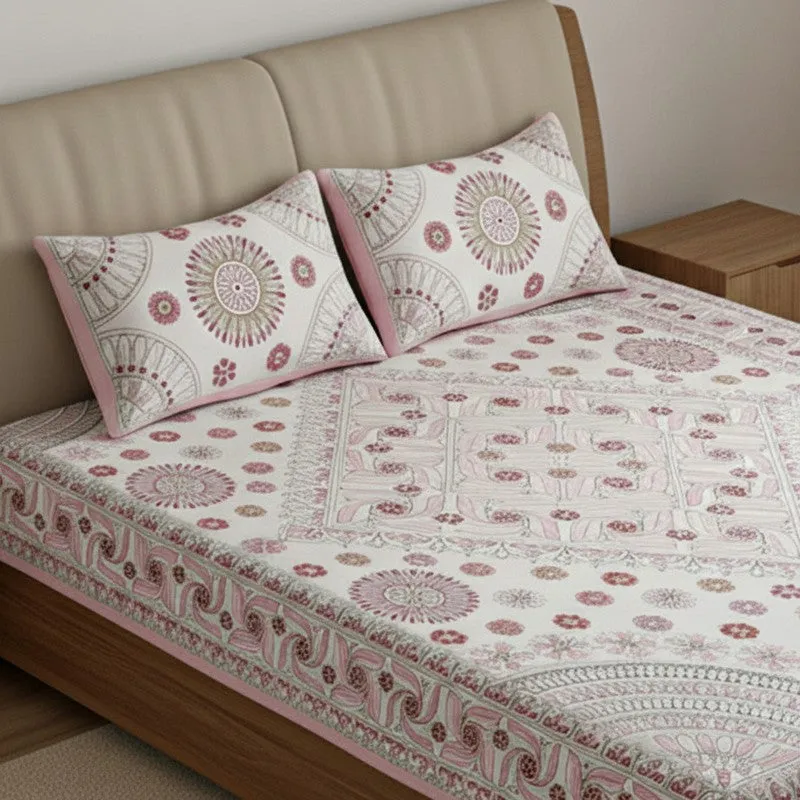 Dwanima Ethnic Cotton Bedsheet (Pink) - 160 TC media 3