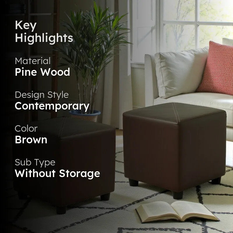 Lrixon Pine Wood Pouffe (Brown) - Set Of Two media 2