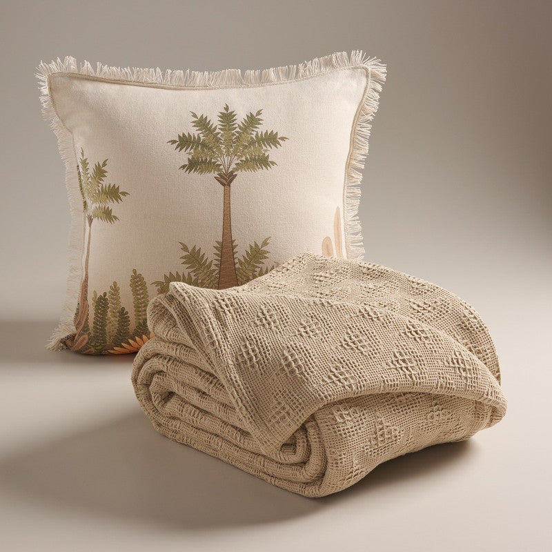 Geo Haven Cotton Bedcover (Beige) (350 Gsm) - Two Piece Set media 3