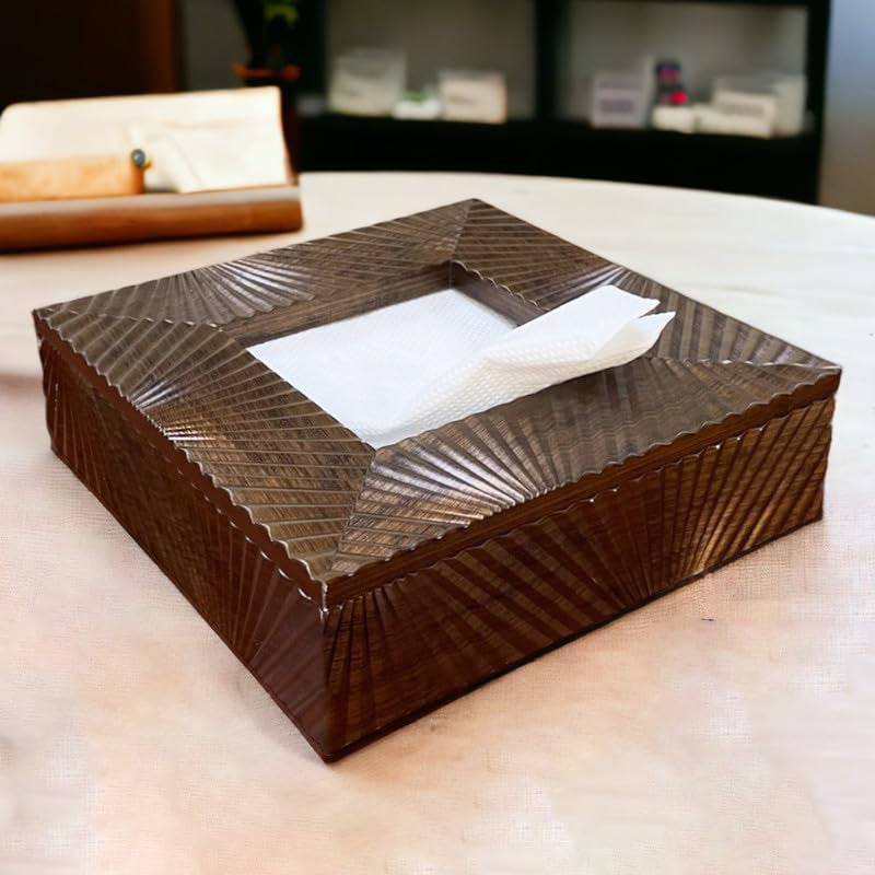 Stripe Stride Square Tissue Box - Coffee - 7.5x7.5x2.5 inch