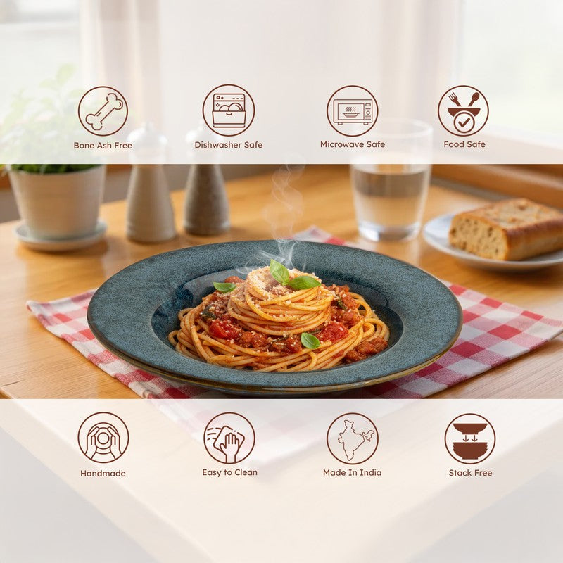 Azure Stone Ceramic Pasta Plate (Blue) - Set Of Two media 6