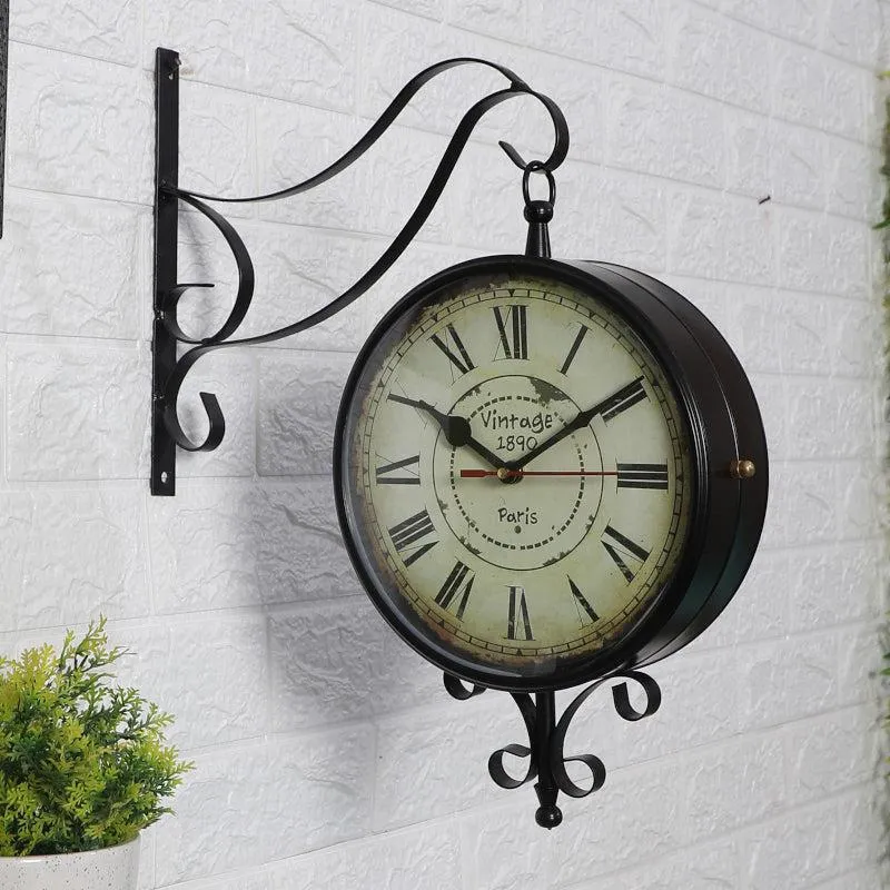 Nira Double Sided Roman Numeral Station Clock - Black & Beige media 1