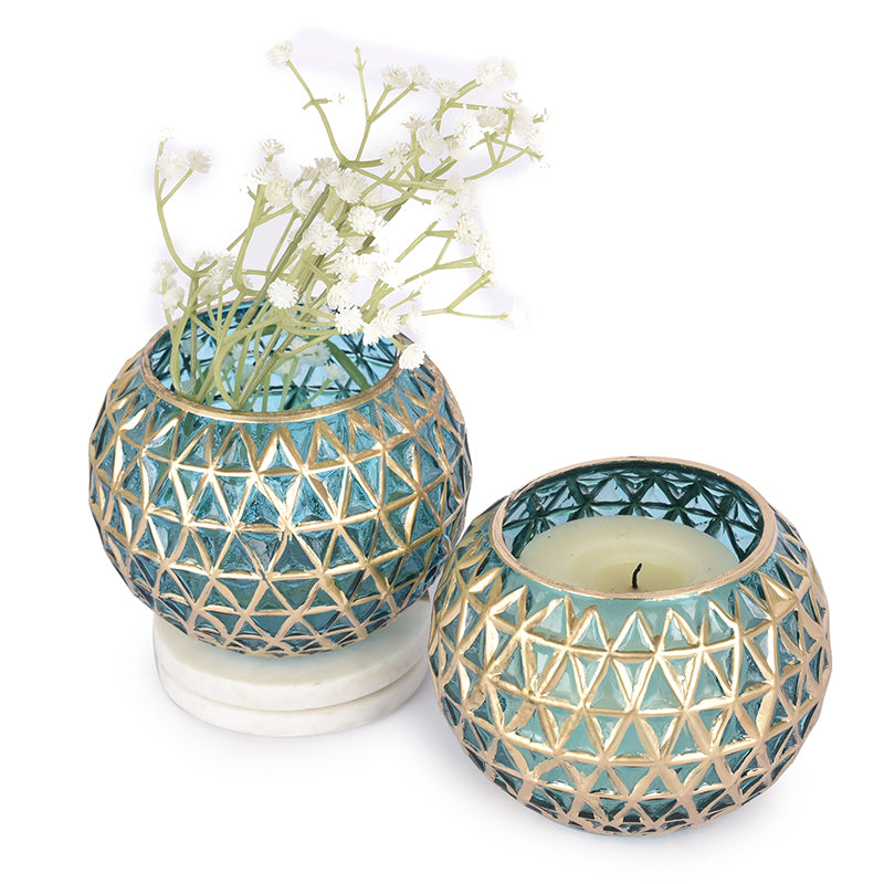Foiled Sphere Candle Holder (Gold,Blue) - Set Of Two media 6