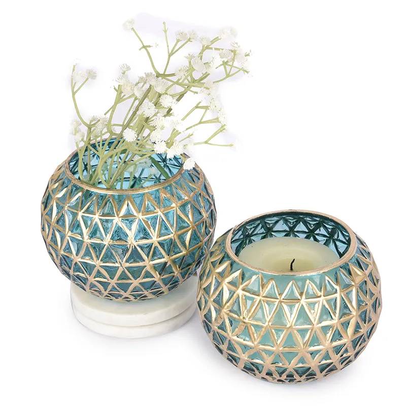 Foiled Sphere Candle Holder (Gold,Blue) - Set Of Two media 6