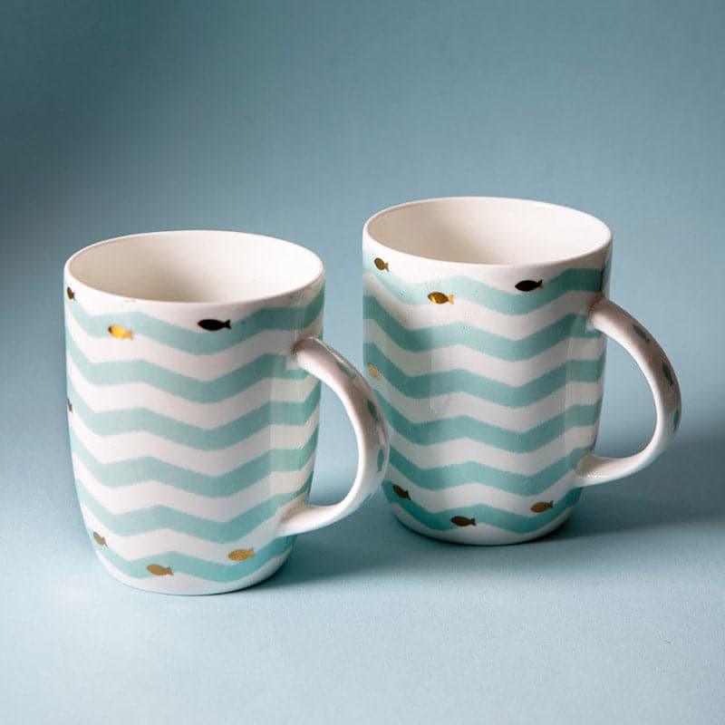 Wavy Bone China Coffee Mug (350 mL Each) - Set of Two