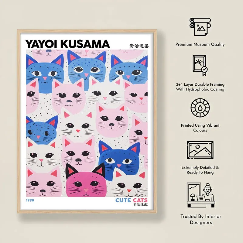 Cute Cats Inspired by Yayoi Kusama Archival Canvas Wall Art - Natural Brown Frame media 8