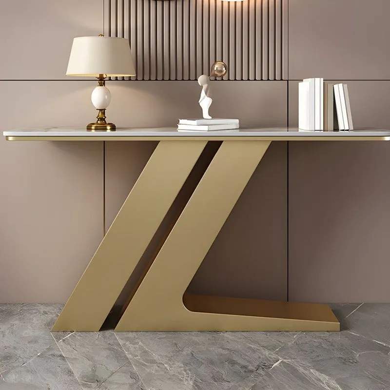 Elegant Metal Console Table with Marble Top (Gold) - Small media 4