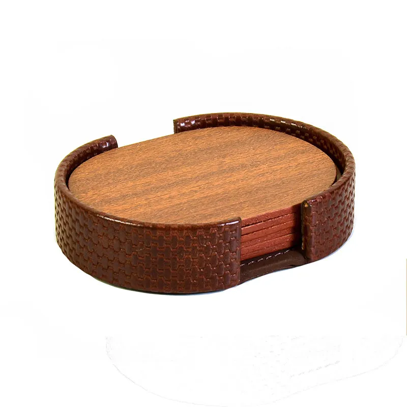 Tishue Faux Leather Coaster (Brown) - Seven Piece Set media 4