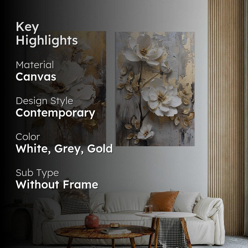 Bloomette & Gild Canvas Wall Painting - Set Of Two media 2