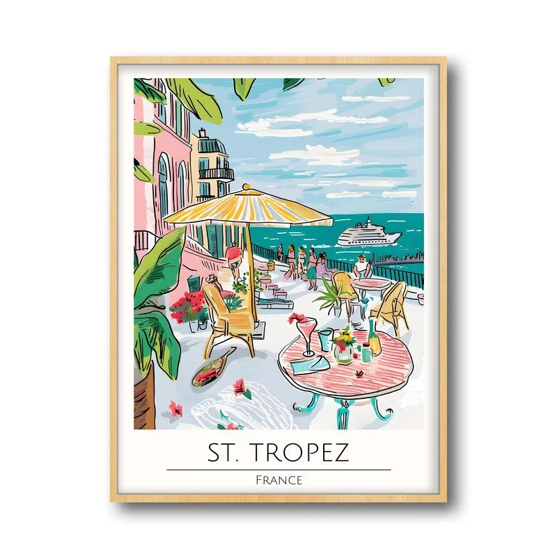 Vintage Saint - Tropez Framed Canvas Archival Canvas Wall Painting - Natural Brown Frame media 5