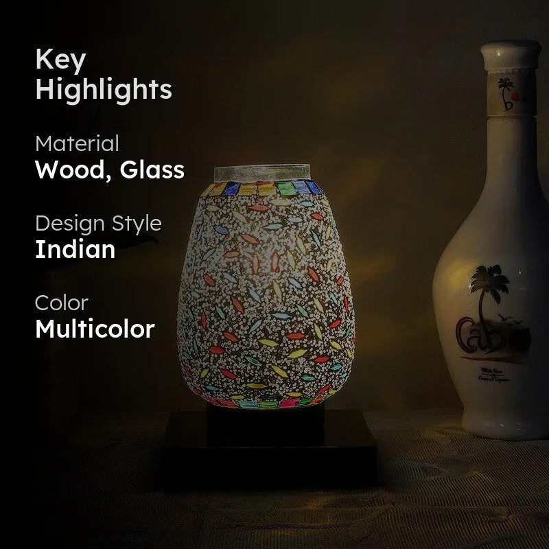 Vibrora Mosaic Glass Table Lamp With Wooden Base - Multicolor media 2