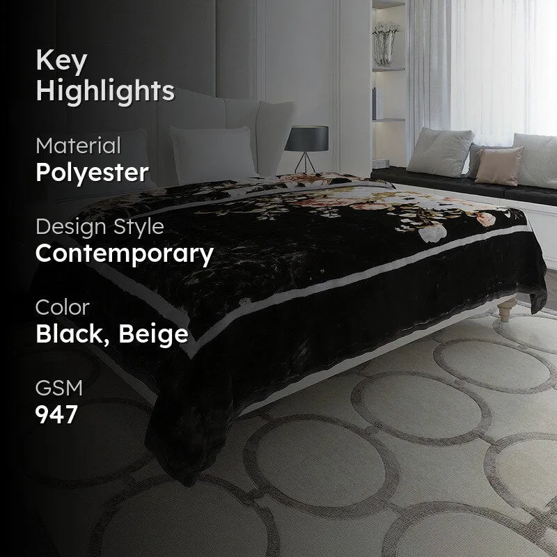 Monte Carlo Midnight Blossom Blanket(Black,Beige) - 947 GSM media 2