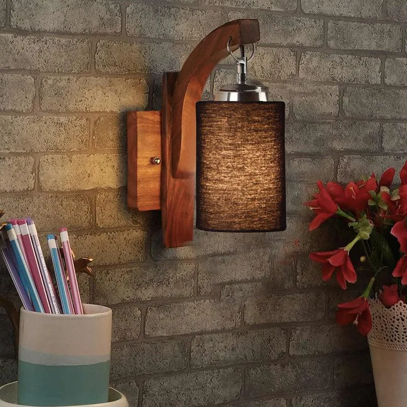 Forma Cylindrical Fabric & Wooden Wall Lamp - Black media 1