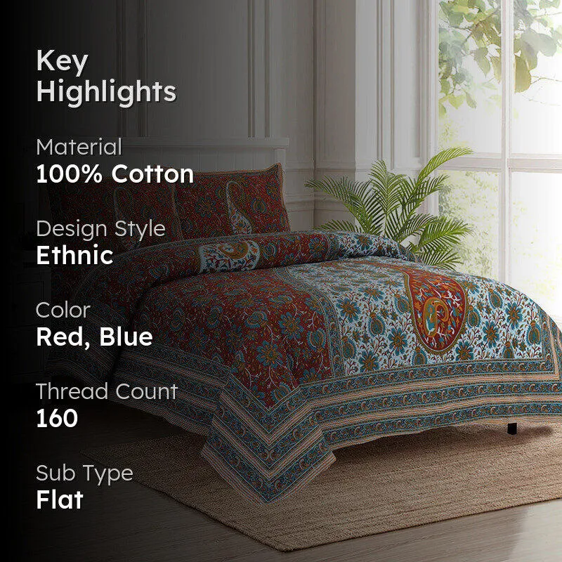 Apreetha Ethnic Cotton Bedsheet (Red) - 160 TC media 2